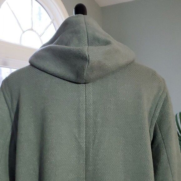 Ann Taylor Gray Green Wool Blend Button Front Hooded Oversized Mid Length Coat - Picture 4 of 9